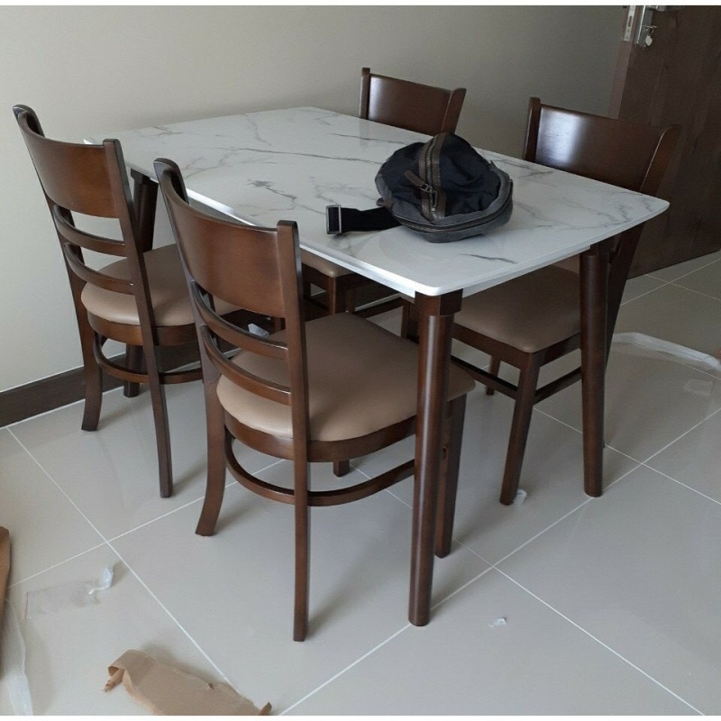 Bộ Bàn Ăn CaBin 4 Ghế Bàn Giả Đá Màu Nâu - BGA10