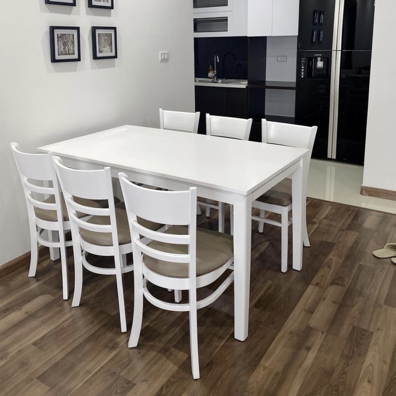 Bộ Bàn Ăn CaBin 6 Ghế Gỗ Màu Trắng Hiện Đại - BGA17