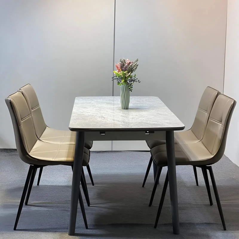 Bộ Bàn Ăn Mặt Đá Ceramic 4 Ghế Loft Nút Thắt - BGA18