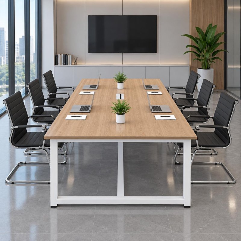 Bàn Họp Văn Phòng Chân Sắt Trắng 200x100x75cm – BH63