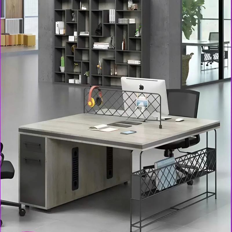 Cụm Bàn Làm Việc 2 Người Tích Hợp Hộc Tủ Và Kệ Sắt Để Hồ Sơ - BC72