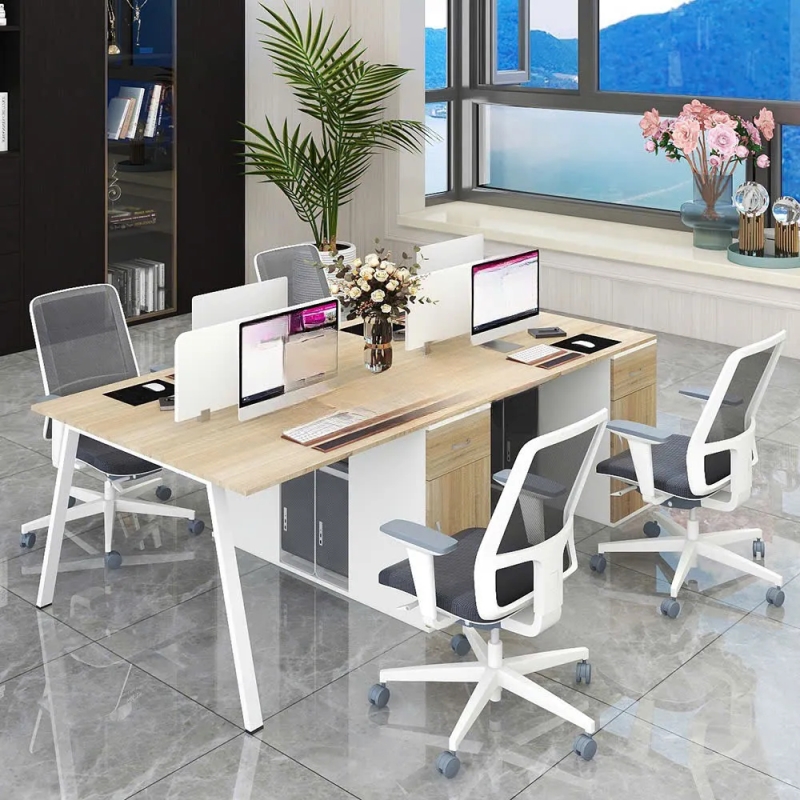 Cụm Bàn Làm Việc 4 Người Chân Sắt Sơn Tĩnh Điện Sang Trọng - BC110