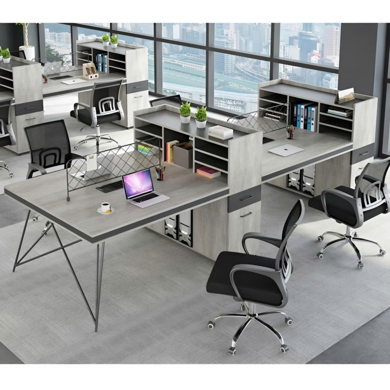 Cụm Bàn Làm Việc 4 Người Kèm Kệ Nhiều Tầng Siêu Gọn - BC82