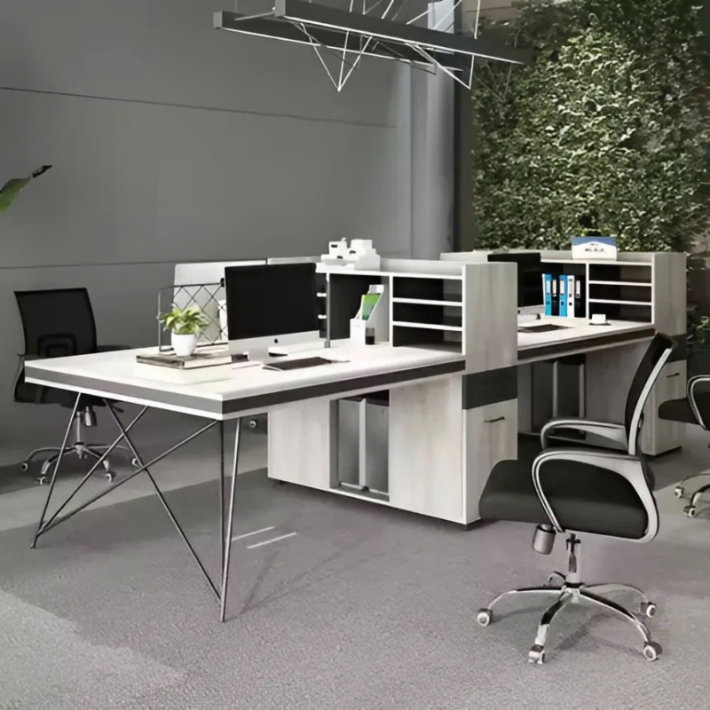 Cụm Bàn Làm Việc 4 Người Kèm Kệ Nhiều Tầng Siêu Gọn - BC82