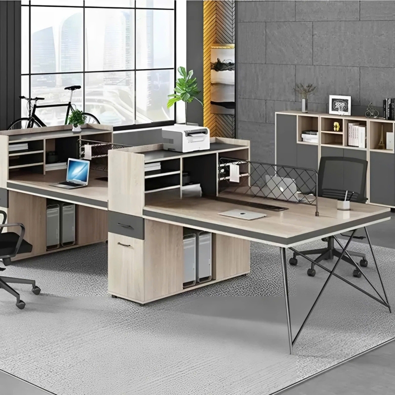 Cụm Bàn Làm Việc 4 Người Kèm Kệ Nhiều Tầng Siêu Gọn - BC82