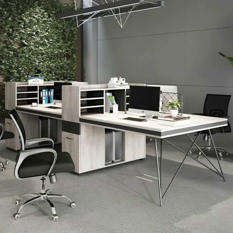 Cụm Bàn Làm Việc 4 Người Kèm Kệ Nhiều Tầng Siêu Gọn - BC82