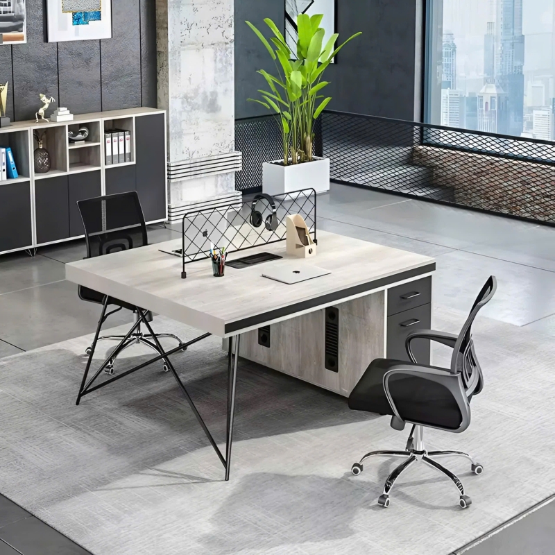 Cụm Bàn Làm Việc Đôi Thiết Kế Đơn Giản Kèm Hộc Tủ Gọn Gàng - BC81