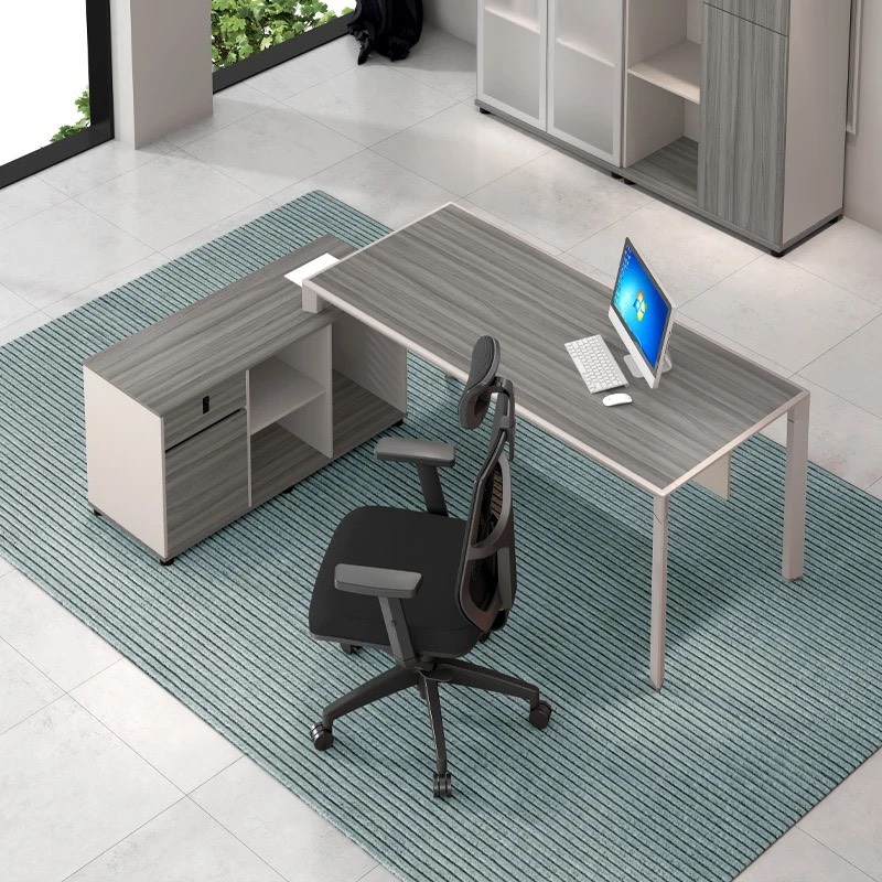 Bàn Giám Đốc Góc L Chân Sắt Cao Cấp - BGĐ23