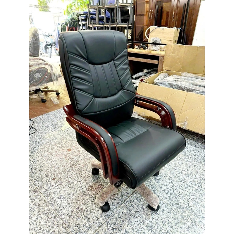 Ghế Giám Đốc Da Đen Chân Gỗ Đẳng Cấp Sang Trọng - GGD74
