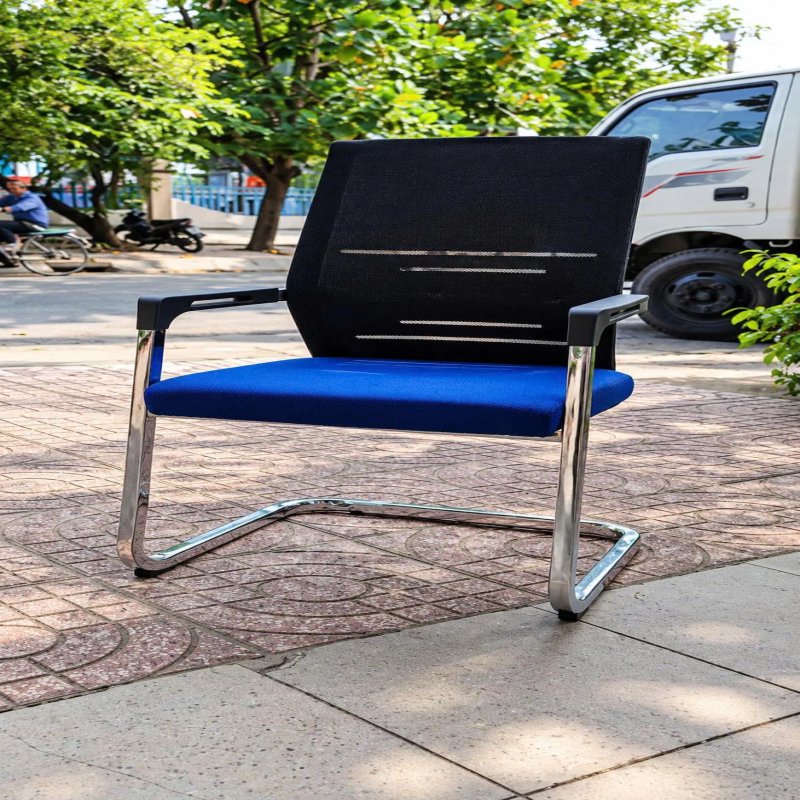 Ghế Quỳ Nhún Lưng Lưới Đen Đệm Xanh Chân Mạ Crom - GQ48