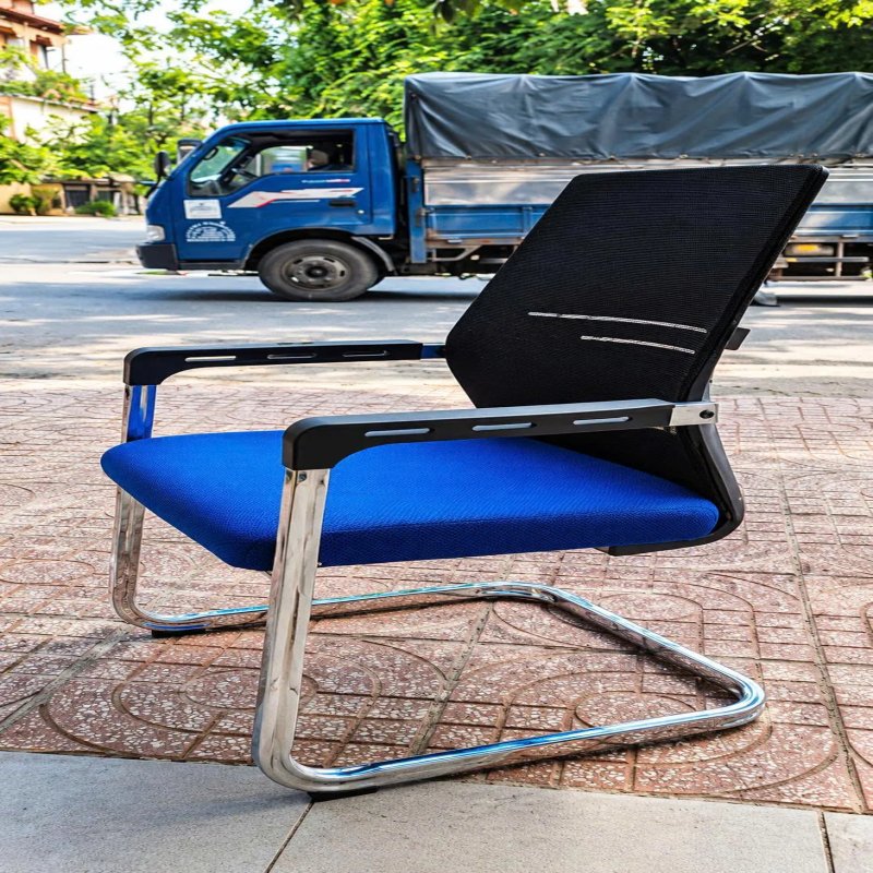 Ghế Quỳ Nhún Lưng Lưới Đen Đệm Xanh Chân Mạ Crom - GQ48