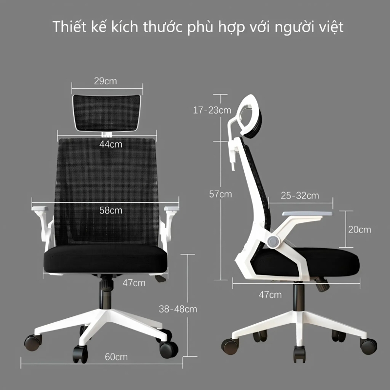 Ghế Văn Phòng Công Thái Học Xoay Tựa Đầu Tay Gập - CTH04