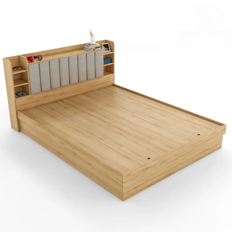 Giường Ngủ Gỗ Bọc Nệm Kèm Kệ Trang Trí Tiện Lợi - GN29
