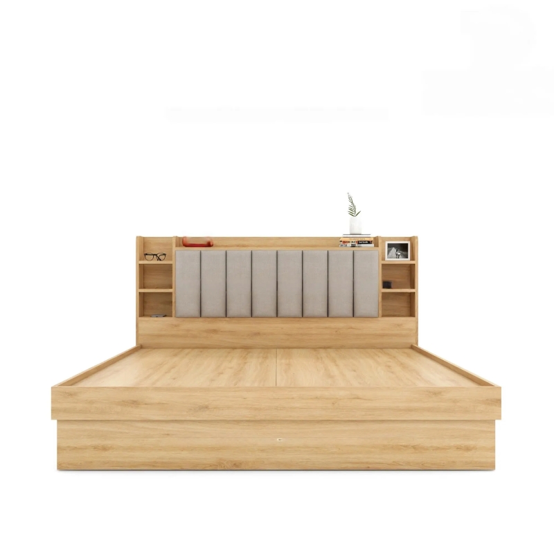 Giường Ngủ Gỗ Bọc Nệm Kèm Kệ Trang Trí Tiện Lợi - GN29