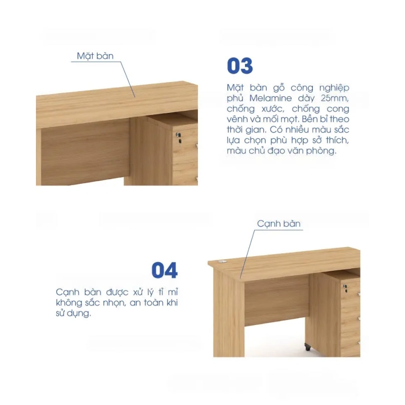 Bàn Làm Việc Văn Phòng Gỗ Công Nghiệp Kèm Hộc - BG58
