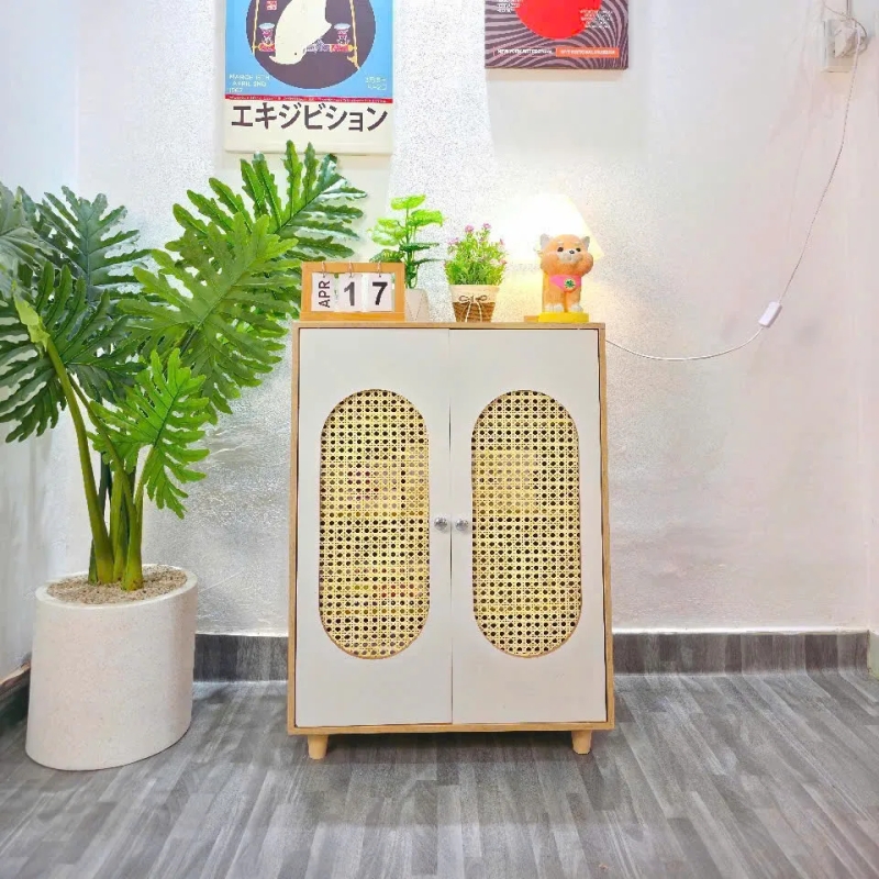 Kệ Giày Dép Gỗ Mây Đan Phong Cách Vintage Sang Trọng - KGD29