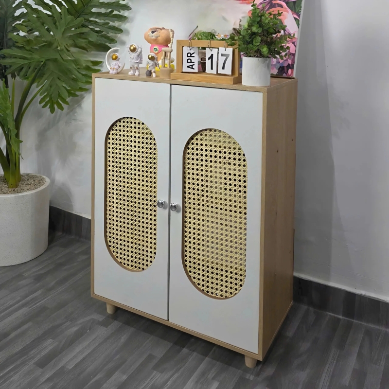 Kệ Giày Dép Gỗ Mây Đan Phong Cách Vintage Sang Trọng - KGD29