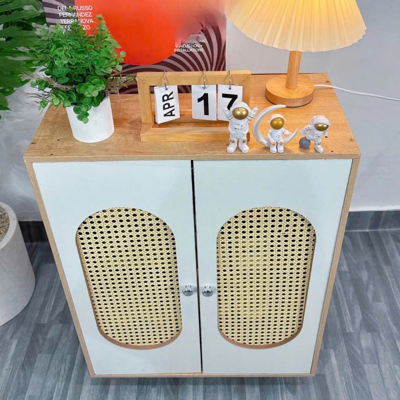 Kệ Giày Dép Gỗ Mây Đan Phong Cách Vintage Sang Trọng - KGD29