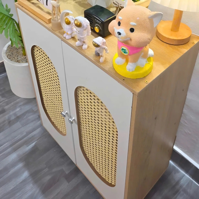 Kệ Giày Dép Gỗ Mây Đan Phong Cách Vintage Sang Trọng - KGD29