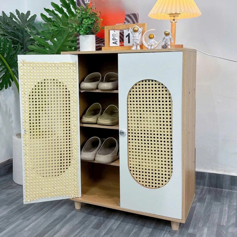 Kệ Giày Dép Gỗ Mây Đan Phong Cách Vintage Sang Trọng - KGD29