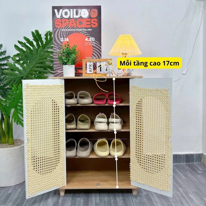 Kệ Giày Dép Gỗ Mây Đan Phong Cách Vintage Sang Trọng - KGD29