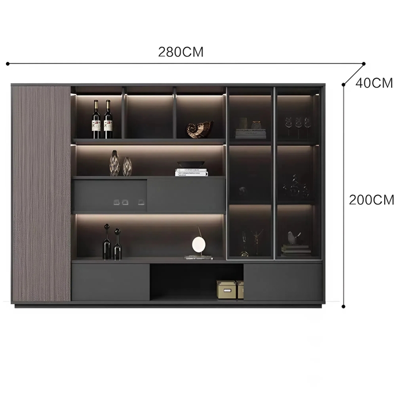 Tủ Hồ Sơ Luxury Decor LED, Thiết Kế Cánh Kính Và Khoang Hở - THS378