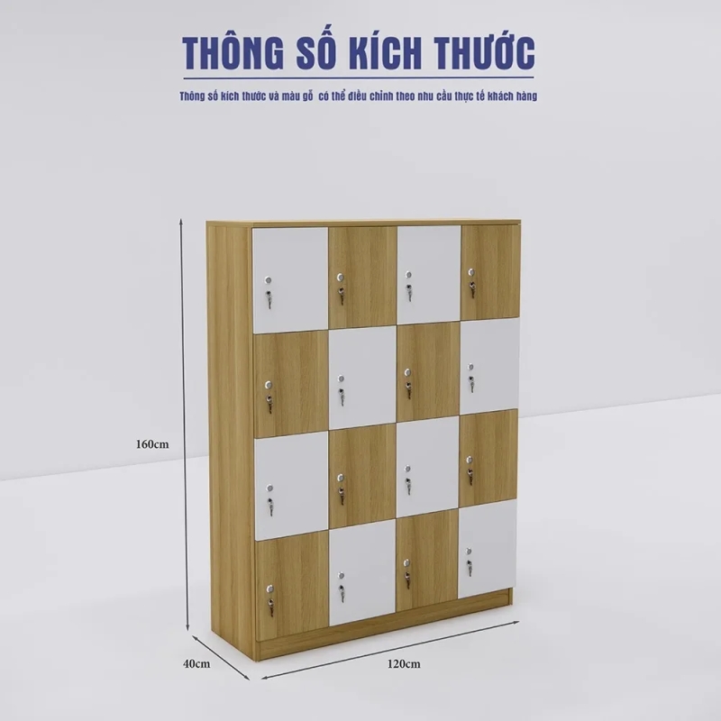Tủ Locker Gỗ 16 Ngăn Thiết Kế Caro Độc Đáo - TLK88