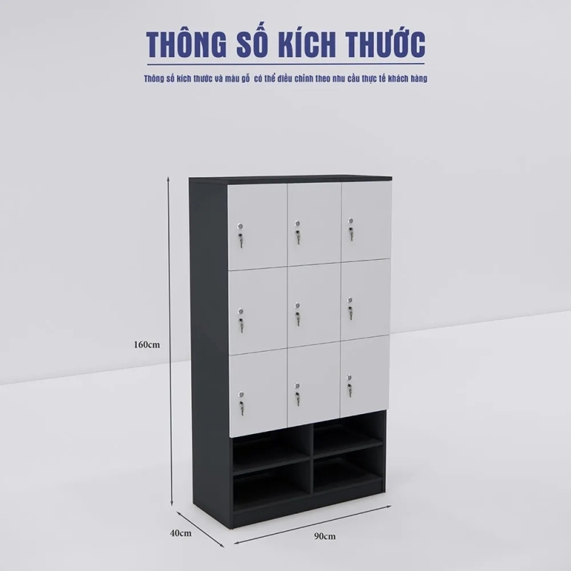 Tủ Locker Gỗ 9 Ngăn Tích Hợp Kệ Để Giày Dép - TLK82