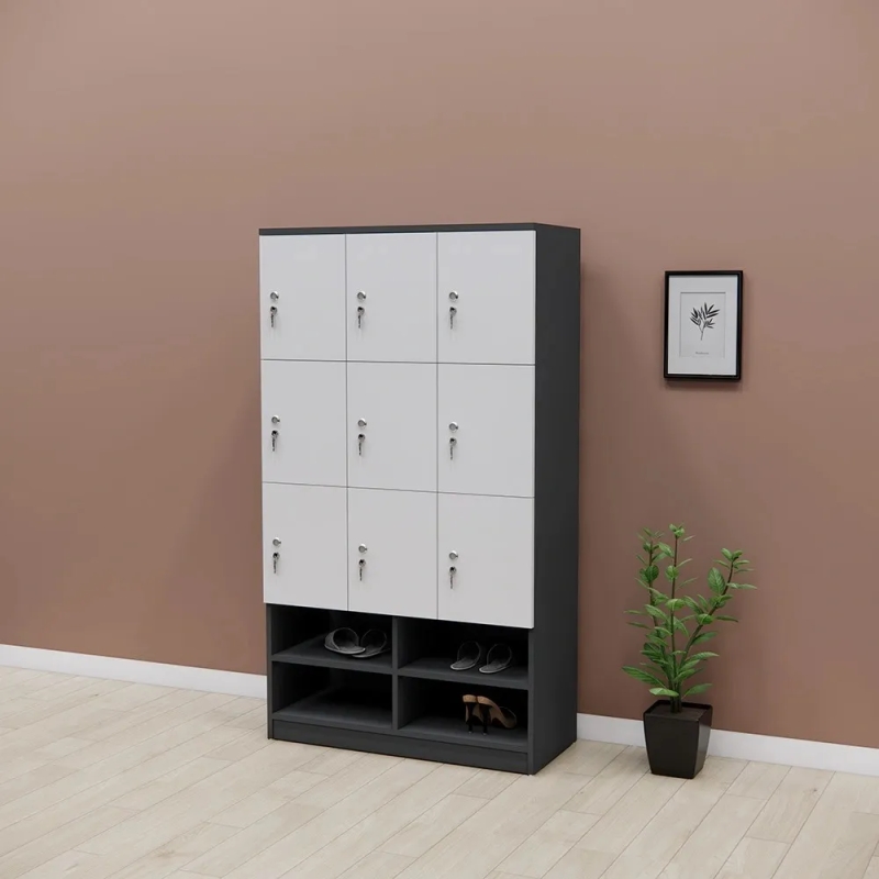 Tủ Locker Gỗ 9 Ngăn Tích Hợp Kệ Để Giày Dép - TLK82