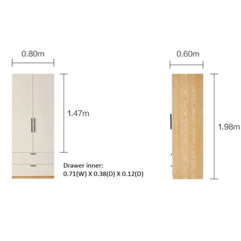 Tủ Quần Áo Gỗ 2 Cánh Và 2 Ngăn Kéo Sang Trọng - TQA28