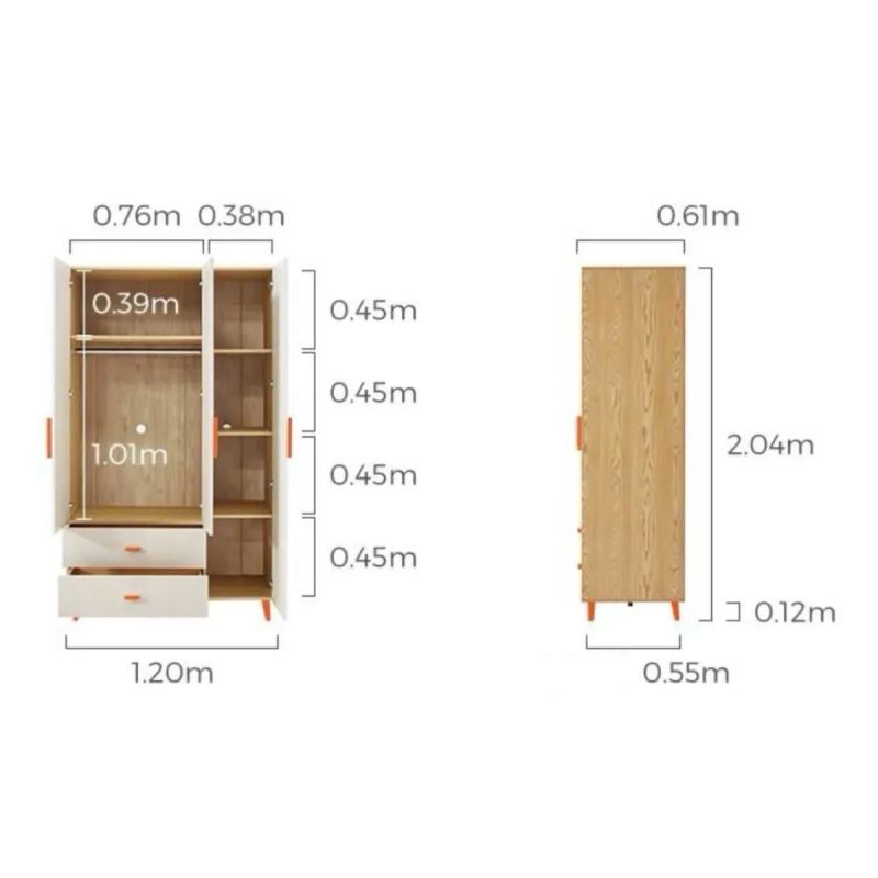 Tủ Quần Áo Gỗ 3 Cánh 2 Ngăn Kéo Tiện Lợi - TQA27