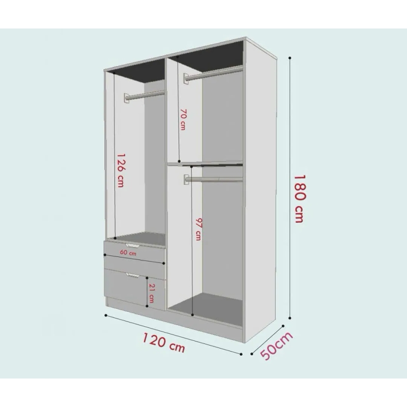 Tủ Quần Áo Gỗ 4 Cánh Kèm 2 Ngăn Kéo Tiện Lợi - TQA43