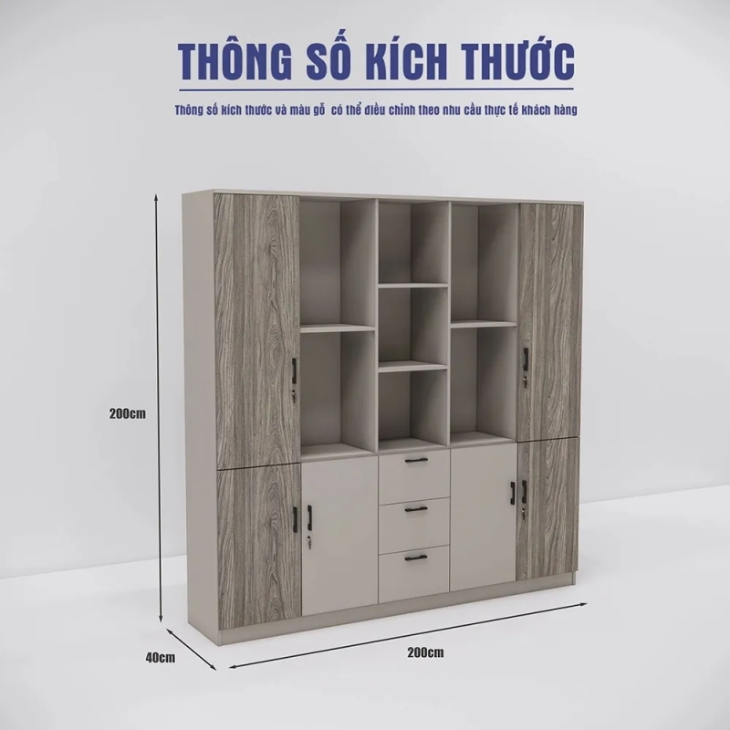 Tủ Văn Phòng Cao Cấp Hệ Cánh Gỗ Và Ngăn Kéo Giữa - THS399