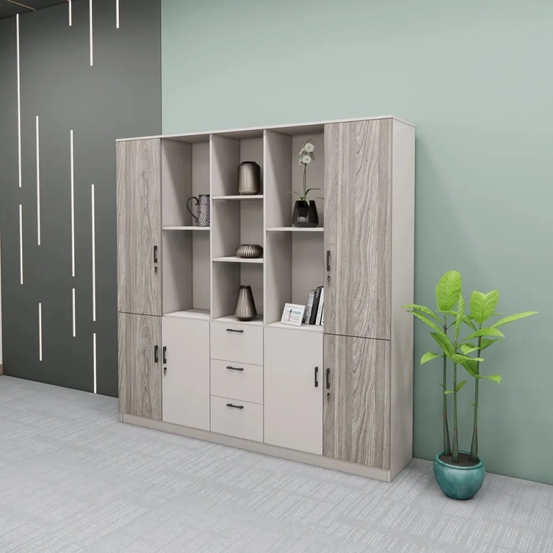 Tủ Văn Phòng Cao Cấp Hệ Cánh Gỗ Và Ngăn Kéo Giữa - THS399