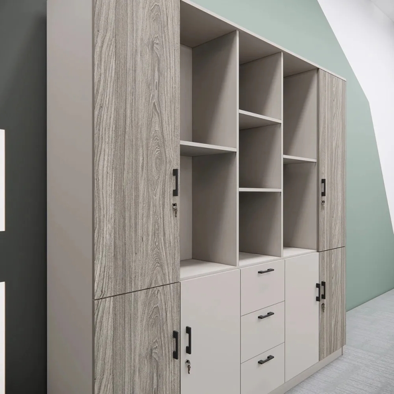 Tủ Văn Phòng Cao Cấp Hệ Cánh Gỗ Và Ngăn Kéo Giữa - THS399