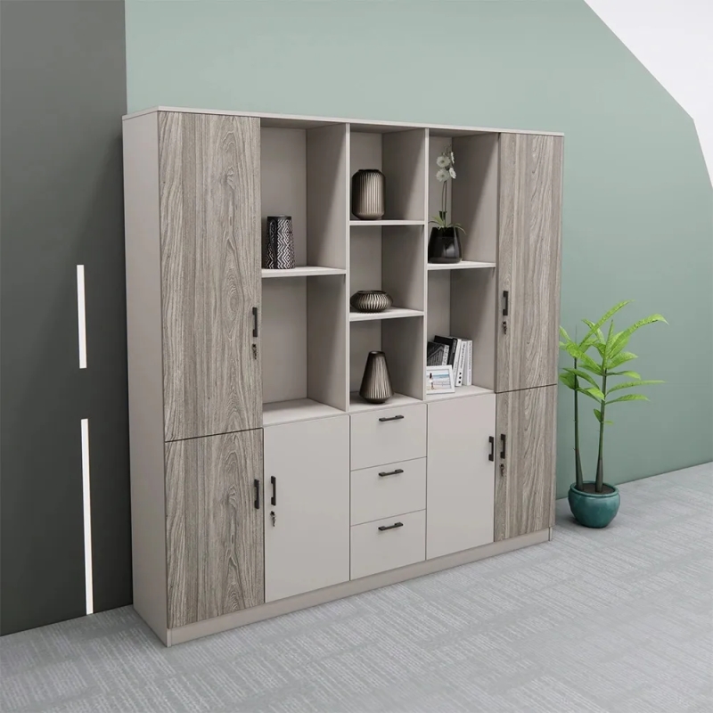 Tủ Văn Phòng Cao Cấp Hệ Cánh Gỗ Và Ngăn Kéo Giữa - THS399