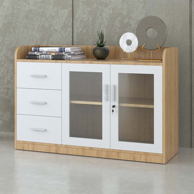 Tủ Tài Liệu Gỗ 2 Cánh Kính 3 Ngăn - THS65
