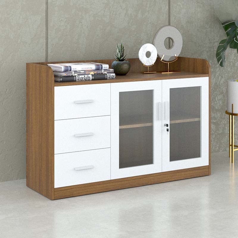 Tủ Tài Liệu Gỗ 2 Cánh Kính 3 Ngăn - THS65