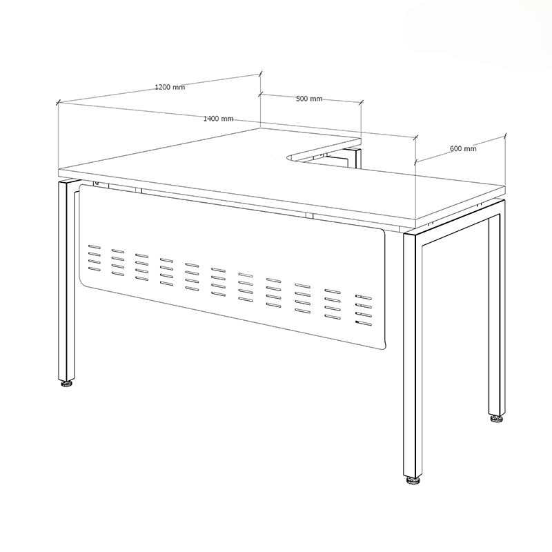 Bàn Làm Việc Góc L Yếm Sắt Che Lửng - BLV21