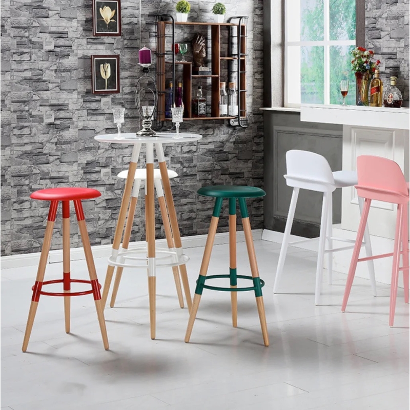 Ghế Bar Mặt Nhựa Chân Gỗ Nhiều Màu - QB12