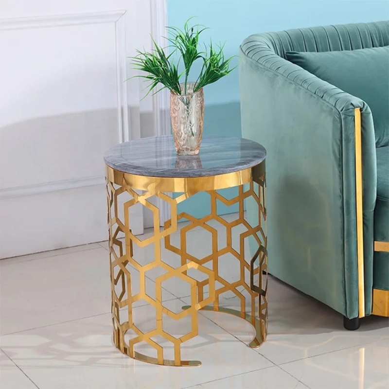 Bàn Trà Sofa Mặt Kính Chân Mạ Vàng - BT12