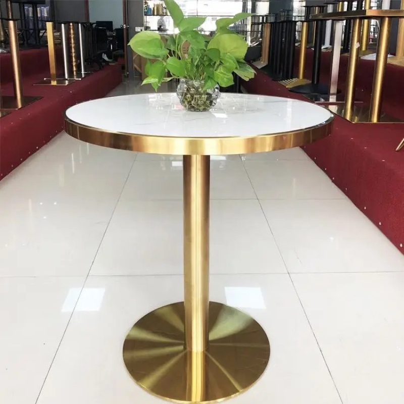 Bàn Cafe Tiếp Khách Mặt Tròn Chân Trụ Mạ Vàng - BCF13