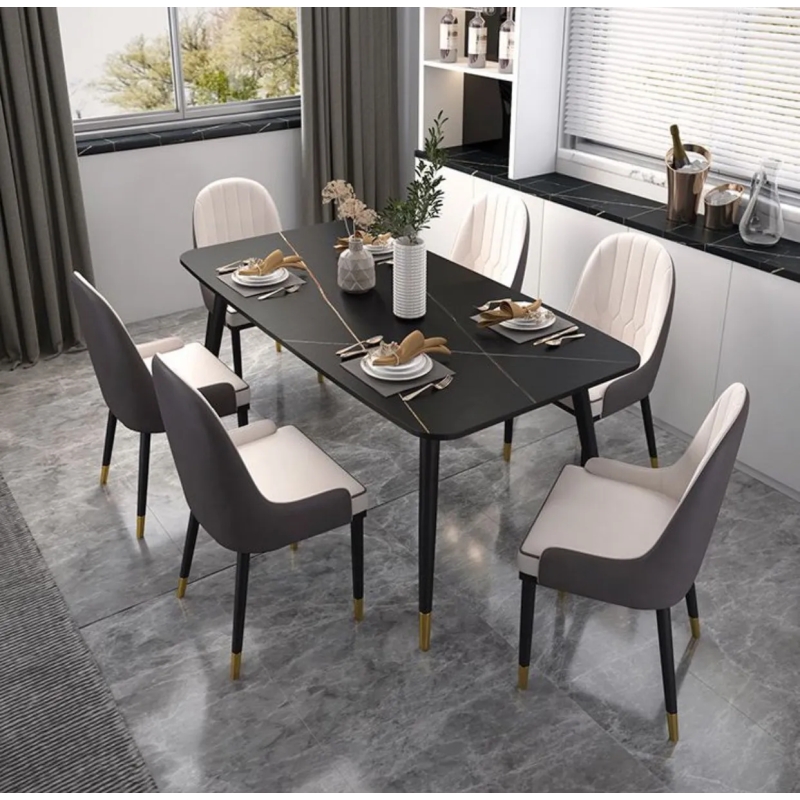 Bàn Ăn Mặt Đá Phiến Màu Đen Cao Cấp - BA5