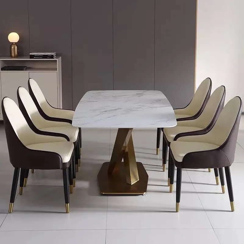 Bàn Ăn Chân Chữ X  Mạ Vàng Mặt Đá Ceramic - BA12