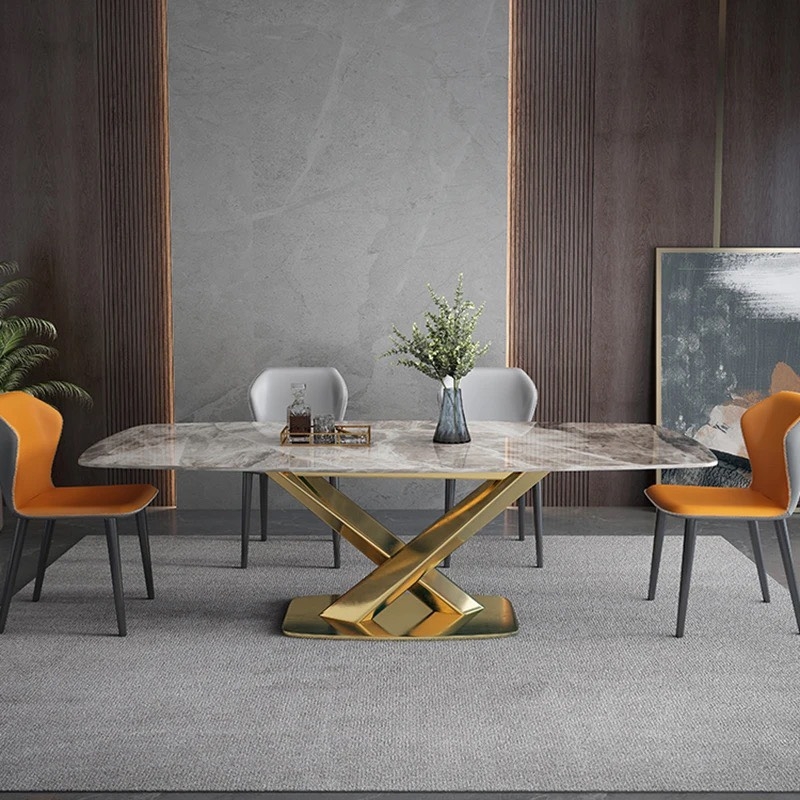 Bàn Ăn Chân Chữ X  Mạ Vàng Mặt Đá Ceramic - BA12