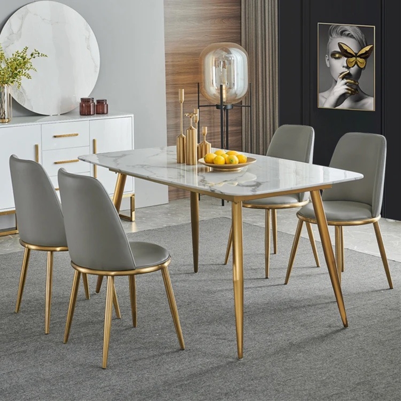 Bàn Ăn Mặt Đá Phiến Ceramic Chân Mạ Vàng - BA17