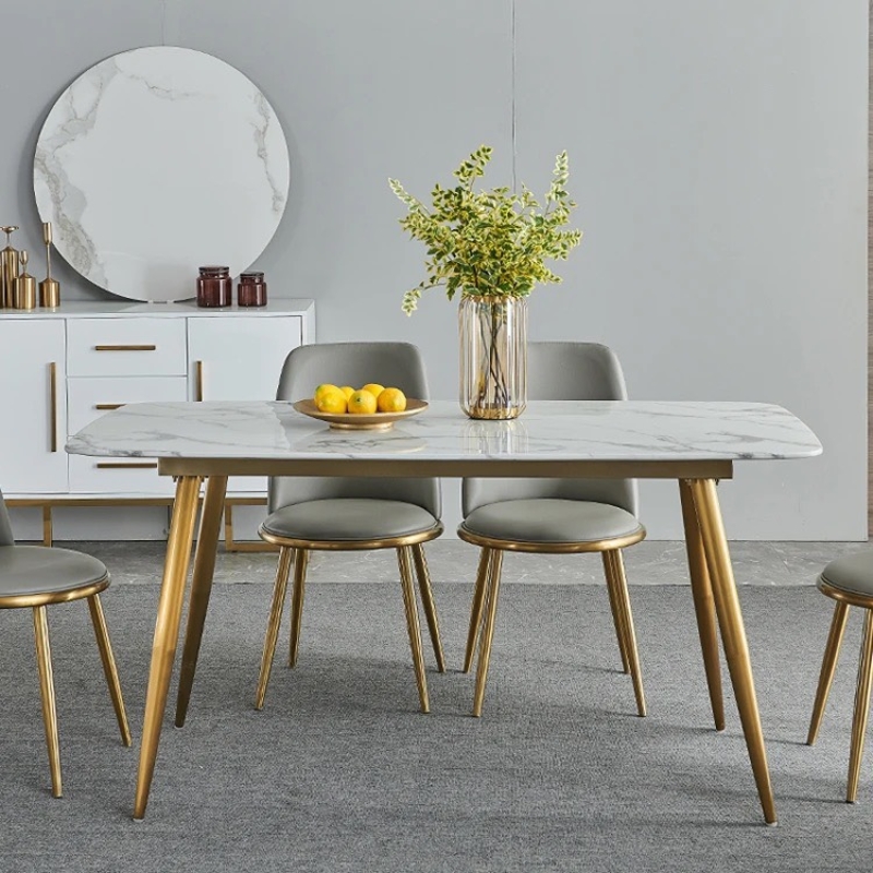 Bàn Ăn Mặt Đá Phiến Ceramic Chân Mạ Vàng - BA17