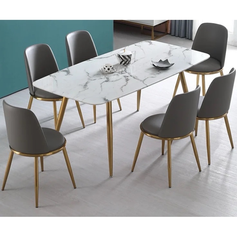 Bàn Ăn Mặt Đá Phiến Ceramic Chân Mạ Vàng - BA17