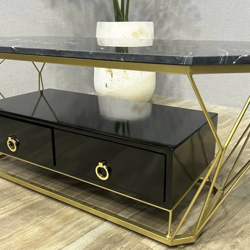 Bàn Trà Sofa Hộc Kéo Chân Mạ Vàng - BT22