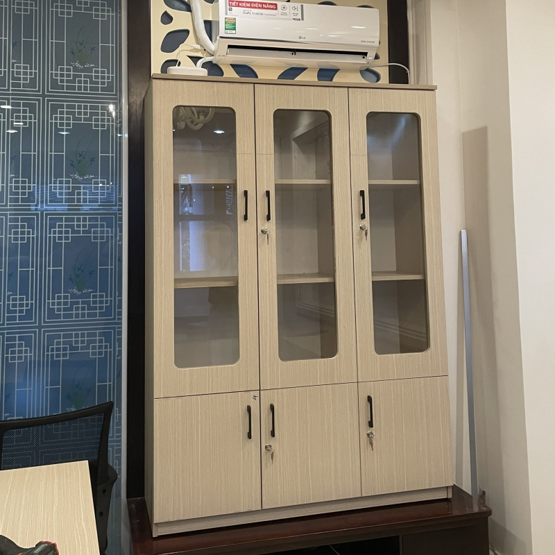 Tủ Tài Liệu Gỗ Thiết Kế 3 Cánh Kính - THS225